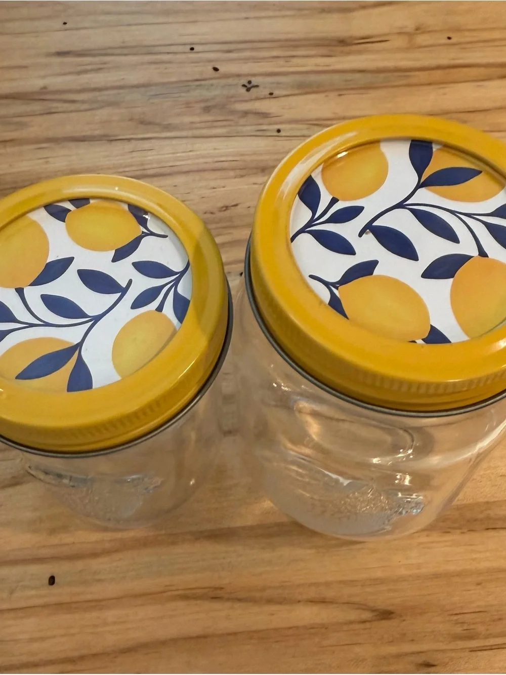 Set of (4) Lemon Embossed Standard Mouth Jars with Lemon Lids - blue & yellow